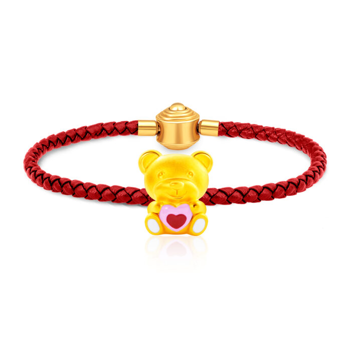 SK Jewellery 999 Pure Gold Beary Heart Charms Bracelet