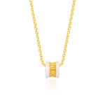 SK Jewellery 999 gold with roman numeric and white Hetian Jade Royale Timeless Pendant in 10k gold chain