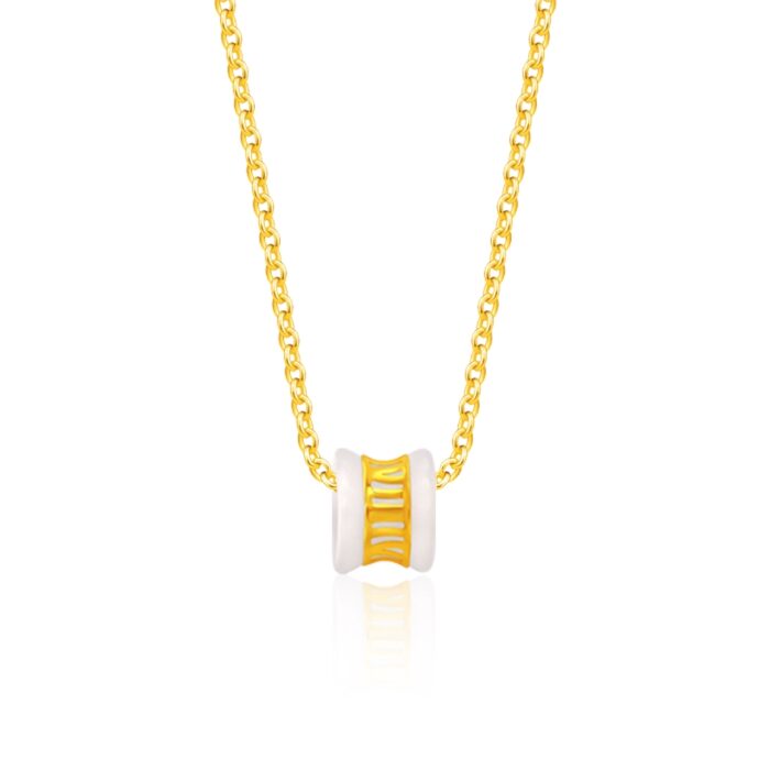 SK Jewellery 999 gold with roman numeric and white Hetian Jade Royale Timeless Pendant in 10k gold chain