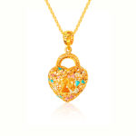 Loket Emas 916 - SK Jewellery ORO Amare 916 Heart Lock Pendant - Cyan