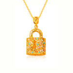 SK 916 ORO AMARE PADLOCK GOLD PENDANT IN CYAN PENDANT & NECKLACE FOR WOMEN