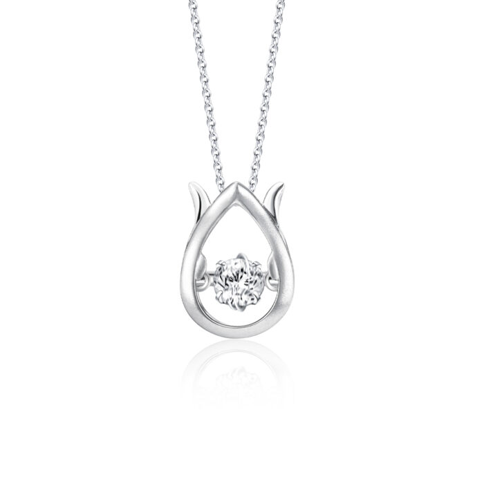 SK DIAMOND PENDANT STARLETT BLOOM a pendant of a rose bud with a lab grown diamond in the center of the pendant in 10k white gold NECKLACE FOR WOMEN