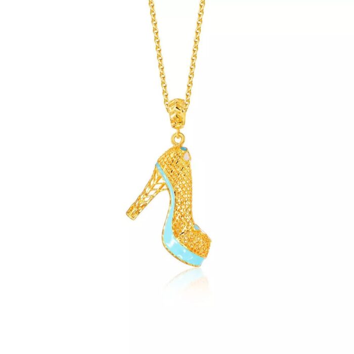 SK 916 ORO AMARE HIGH HEEL STILETTO PENDANT IN BABY BLUE GOLD PENDANT & NECKLACE FOR WOMEN