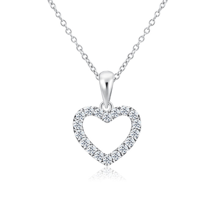 SK Jewellery Star Carat Starlett Heart Pendant. 10k white gold lab grown heart shaped diamond pendant & diamond necklace for women. Comes with 10k white gold chain.