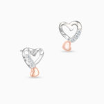 SK JEWELLERY 10K WHITE GOLD ROSE GOLD DOUBLE HEART DESIGN STUD EARRINGS FOR WOMEN MALAYSIA