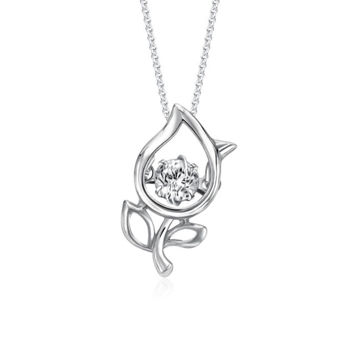 SK DIAMOND PENDANT STARLETT ROSE a rose shaped pendant with a lab grown diamond in the center of the rose in 10k white gold NECKLACE FOR WOMEN
