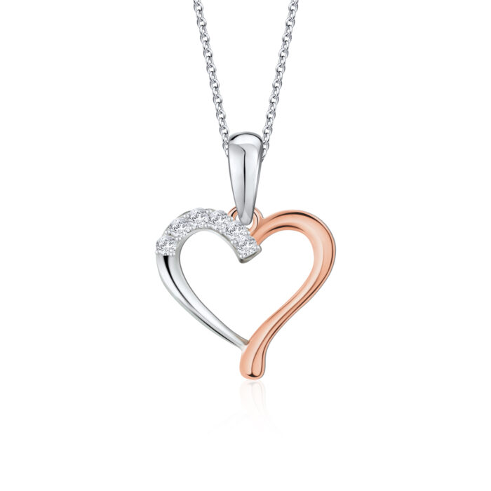 SK DIAMOND PENDANT ELEGANT HEART a heart shaped pendant in 10k white gold and rose gold with lab grown diamonds NECKLACE FOR WOMEN