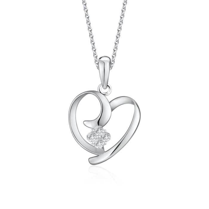 SK DIAMOND PENDANT PRECIOUS LOVE a heart shaped pendant with a cluster of lab grown diamonds in the center in 10k white gold NECKLACE FOR WOMEN