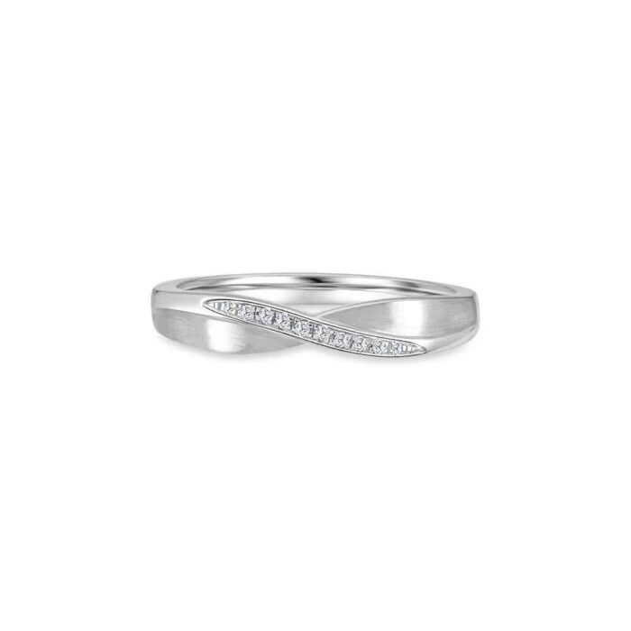SK JEWELLERY Momento Infinity of Love 14k White Gold Wedding Band for women lined with 22 diamonds totaling 0.11 carat