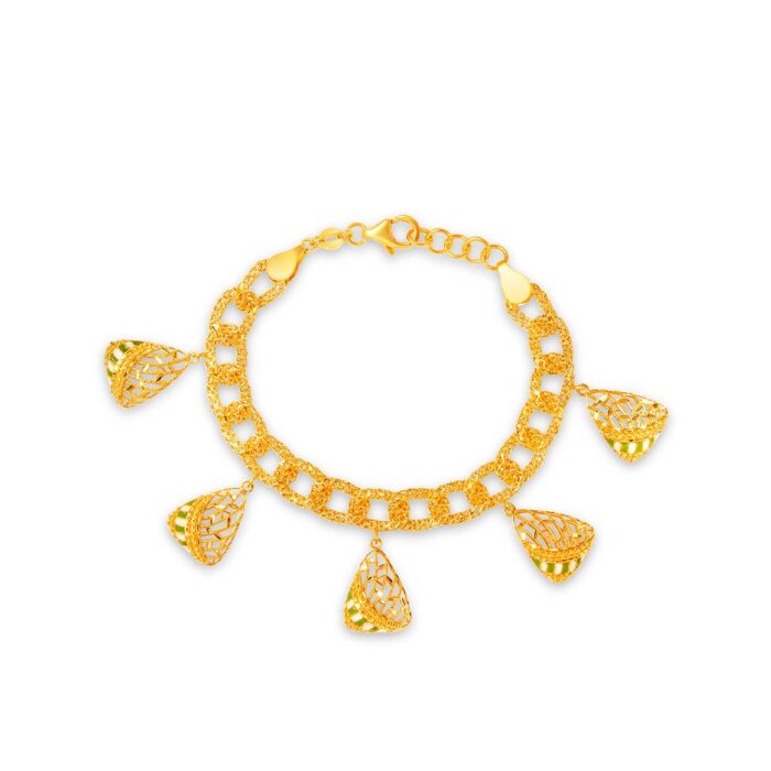 SK BRACELET FOR WOMEN ORO AMARE DANGLING TRIANGLE a chunky bracelet that comes with a trillion pendants with triangular dangling charms made in 916 gold