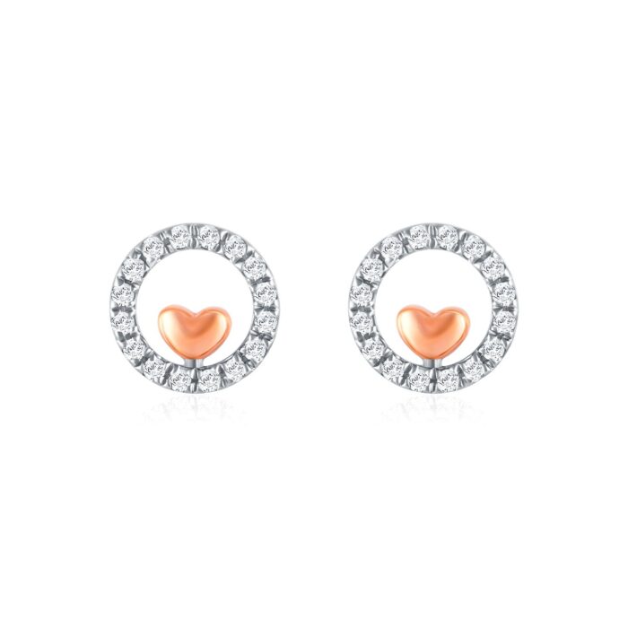 SK JEWELLERY 10K WHITE GOLD ROUND SHAPED ROSE GOLD HEART STUD EARRINGS FOR WOMEN MALAYSIA