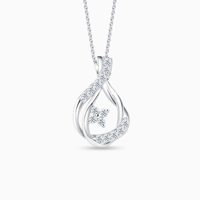 SK Jewellery Starlett Treble 10k white gold lab grown diamond pendant & diamond necklace for women. Comes with 10k white gold chain.