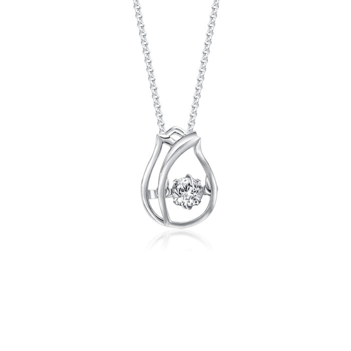 SK DIAMOND PENDANT TULIP a tulip pendant with a lab grown diamond in the middle in 10k white gold NECKLACE FOR WOMEN