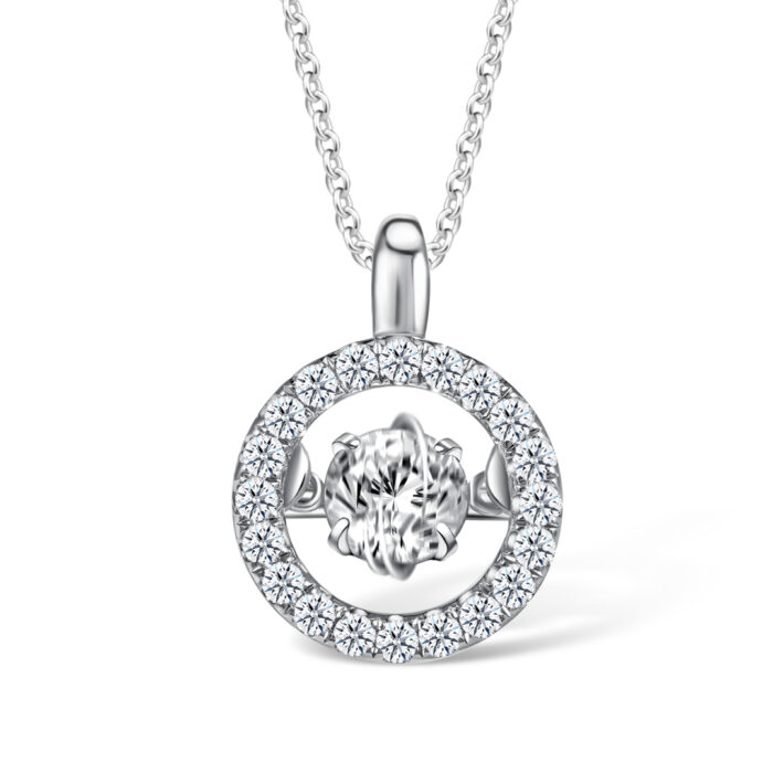 SK Jewellery Round Fancy Dancing Star 14k white gold diamond pendant & diamond necklace for woman, featuring a Center Lab Grown Diamond.