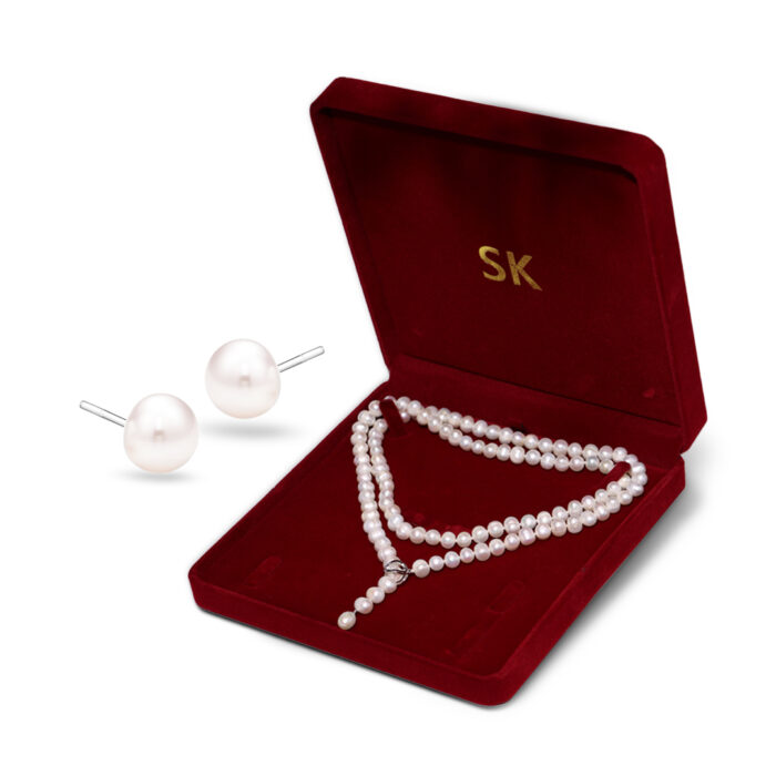 SK JEWELLERY MULTI-WAY FRESHWATER PEARL NECKLACE with pearl stud earrings