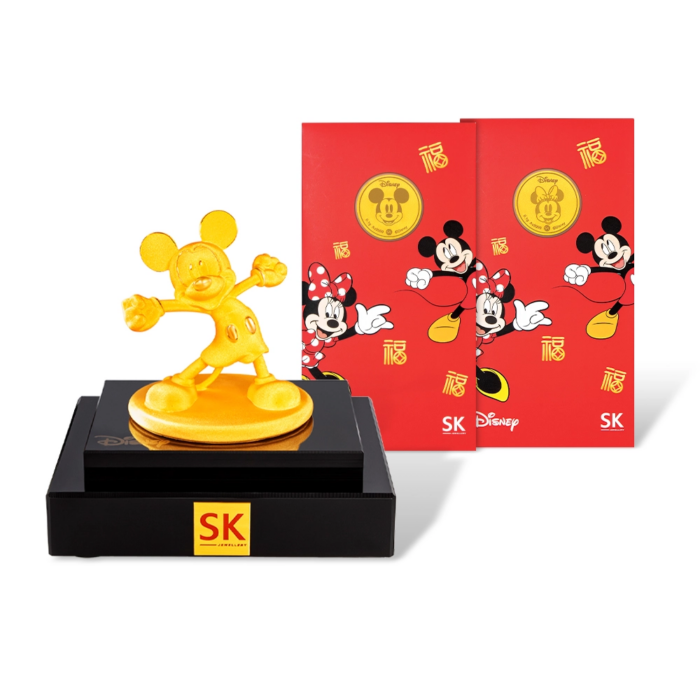 Mickey Mouse 999 Pure Gold Figurine with Face of Mickey and Face of Minnie 999 Pure Gold Coins