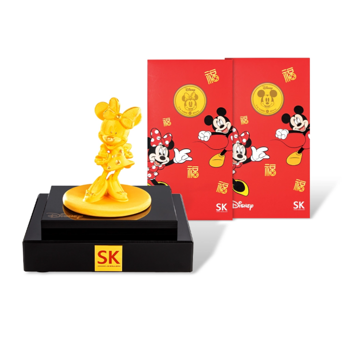 Minnie Mouse 999 Pure Gold Figurine with Face of Mickey and Face of Minnie 999 Pure Gold Coins