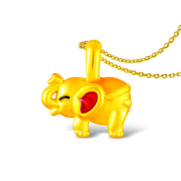 SK Jewellery Auspicious Elephant 999 Pure Gold Pendant with Chain