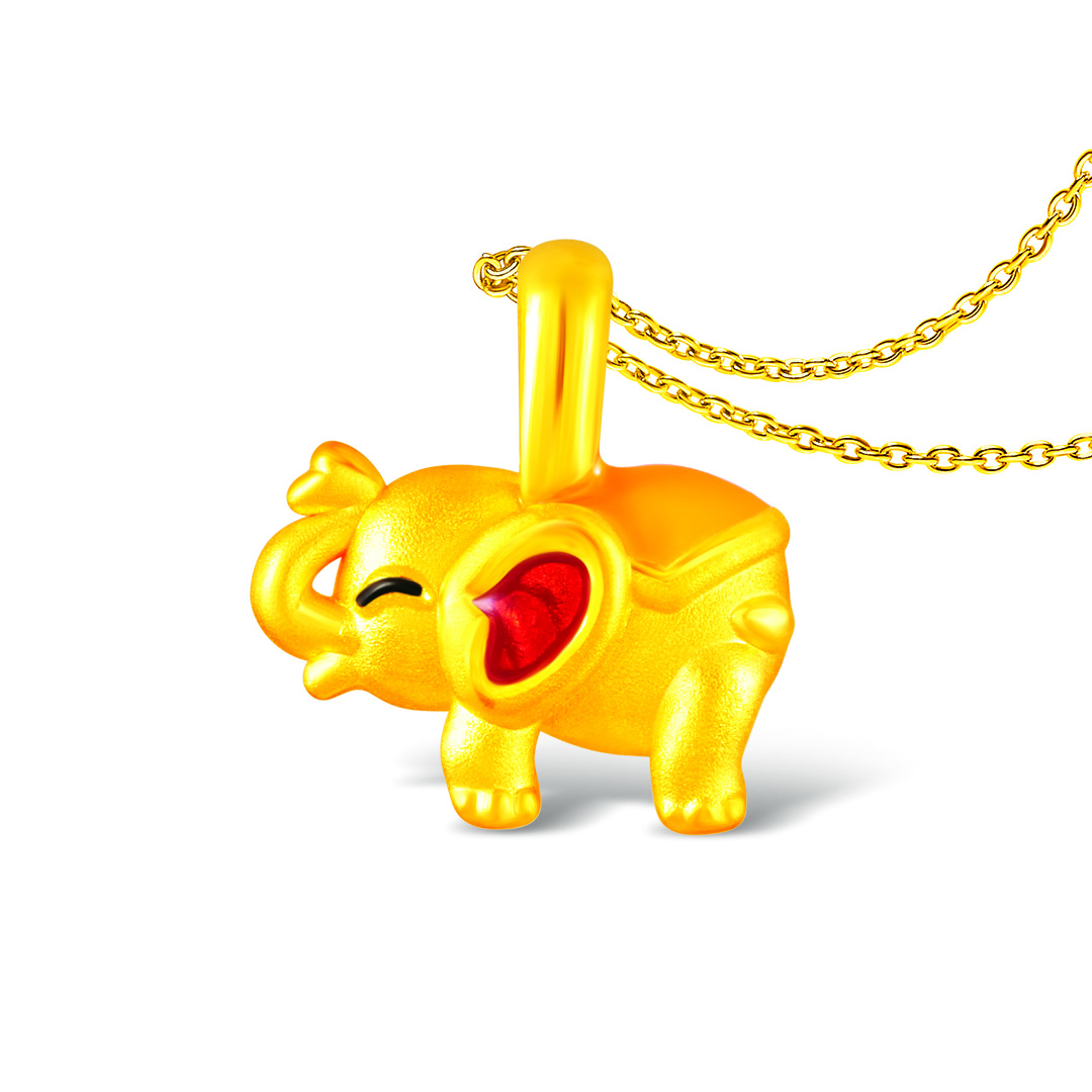 SK Jewellery Auspicious Elephant 999 Pure Gold Pendant with Chain