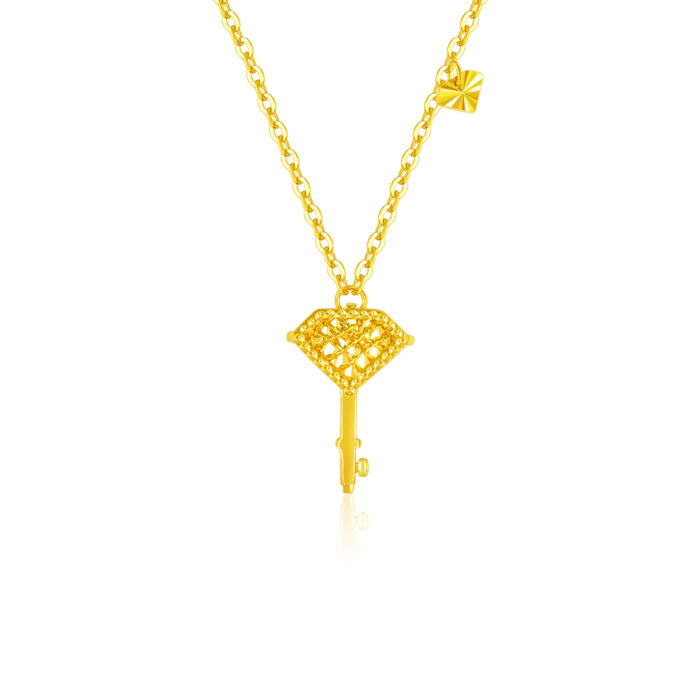 SK 916 Diamond Key Gold Necklace