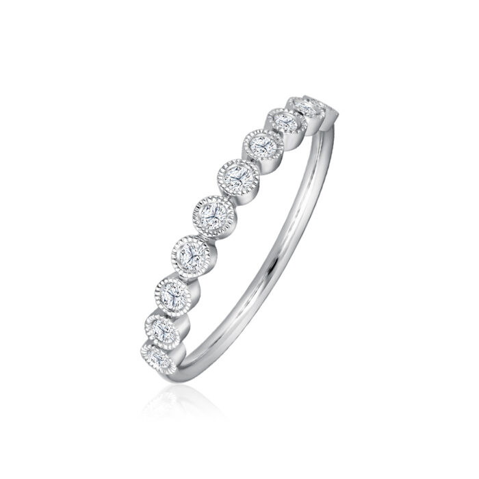 SK DIAMOND RING with a simple eternity ring design with lab grown diamonds in 10k white gold SHERRY CLASSIC STARLETT