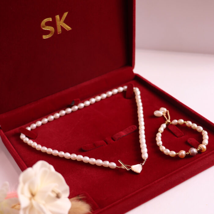 SK JEWELLERY ELEGANT 2 IN 1 Freshwater PEARL Jewellery SET - Pearl Necklace & Pearl Bracelet