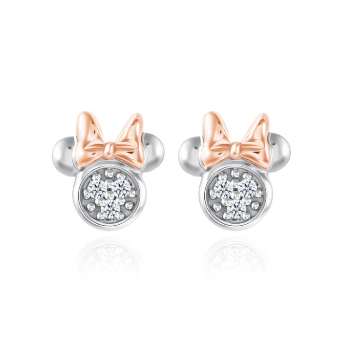 SK JEWELLERY 10K WHITE GOLD ROSE GOLD MINNIE MOUSE SHAPED DIAMOND STUD WOMEN'S EARRINGS MALAYSIA