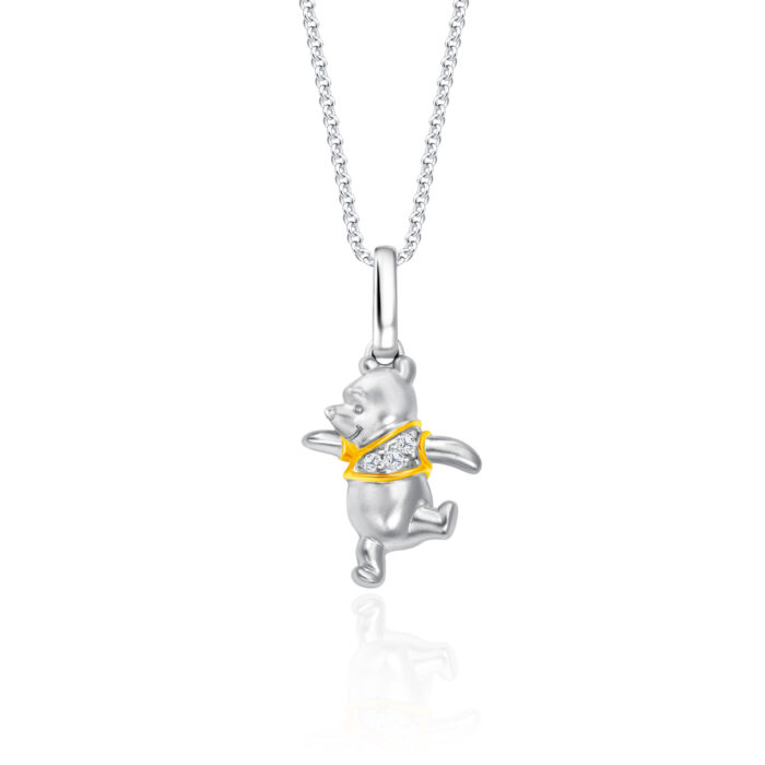 SK DIAMOND PENDANT MARCHING POOH a marching winnie the pooh pendant in lab grown diamond and 10k white gold NECKLACE FOR WOMEN