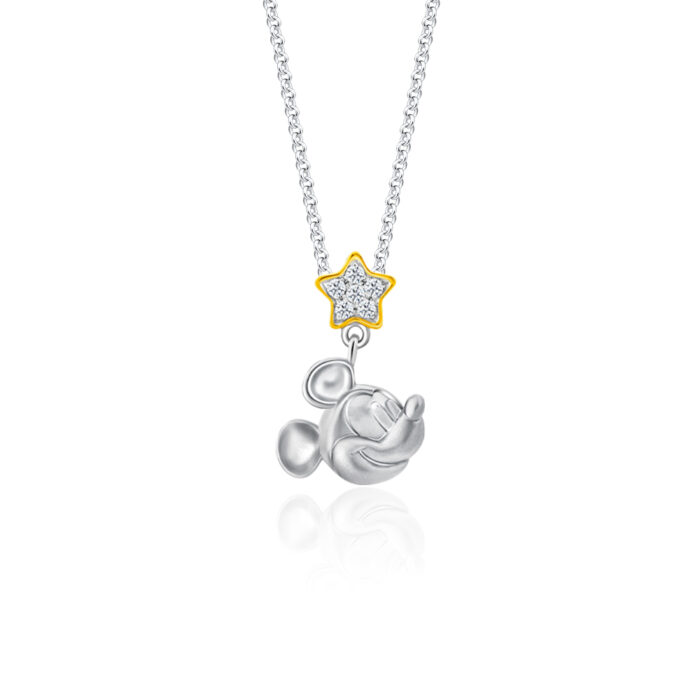 SK DIAMOND PENDANT STARRING MICKEY a mickey mouse pendant with a star on top of his head sparkled by lab grown diamonds in 10k white gold NECKLACE FOR WOMEN