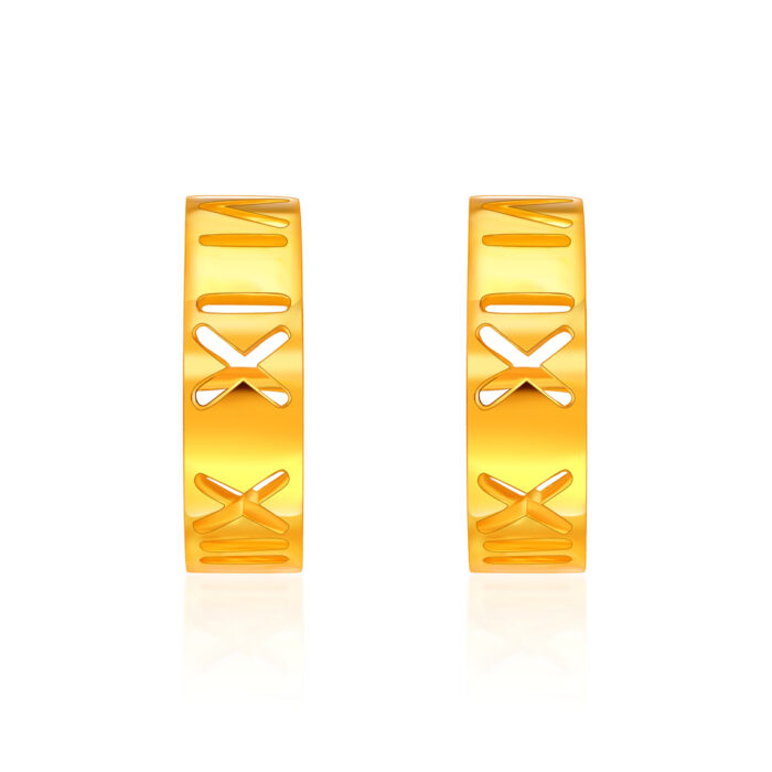 SK JEWELLERY 916 GOLD ROMAN NUMBER CARVED STUD WOMEN'S EARRINGS MALAYSIA