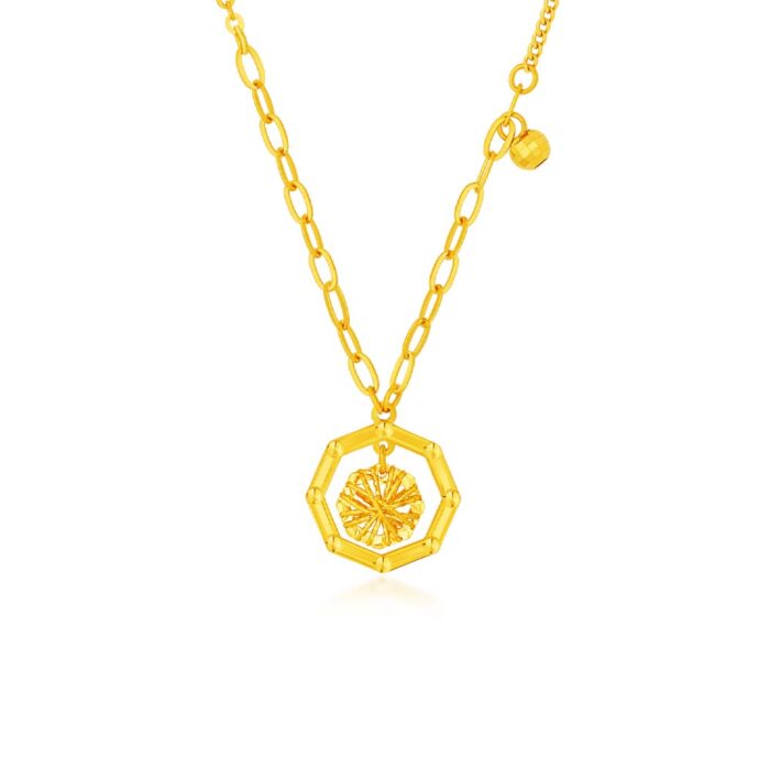 SK RANTAI LEHER EMAS 916 MILLENNIUM OCTAGON MEDLEY rantai dengan loket berbentuk oktagon dalam emas 916