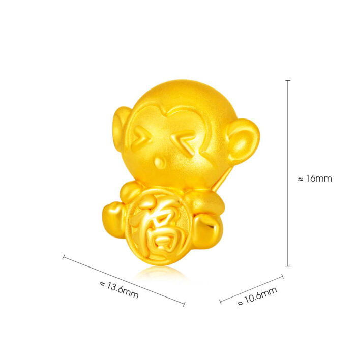 SK Jewellery Blessed Chinese Zodiac Monkey 999 Pure Gold Bracelet Charm