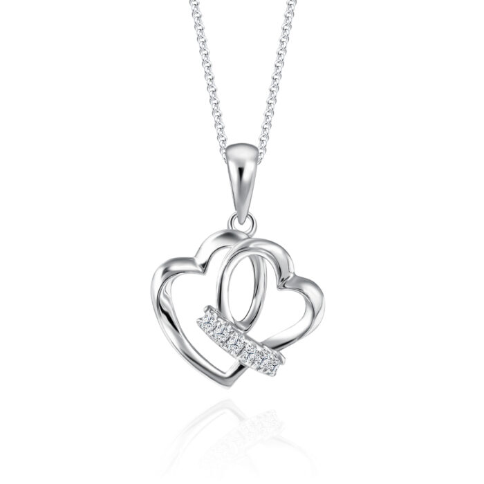 SK DIAMOND PENDANT STARLETT TWIN HEARTS a pendant of overlapping hearts twined by a band of lab grown diamonds in 10k white gold NECKLACE FOR WOMEN