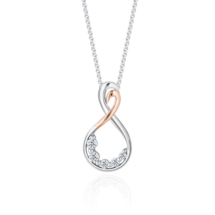 SK DIAMOND PENDANT IN INFINITY an infinity shaped pendant with rose gold and sparkling lab grown diamonds NECKLACE FOR WOMEN