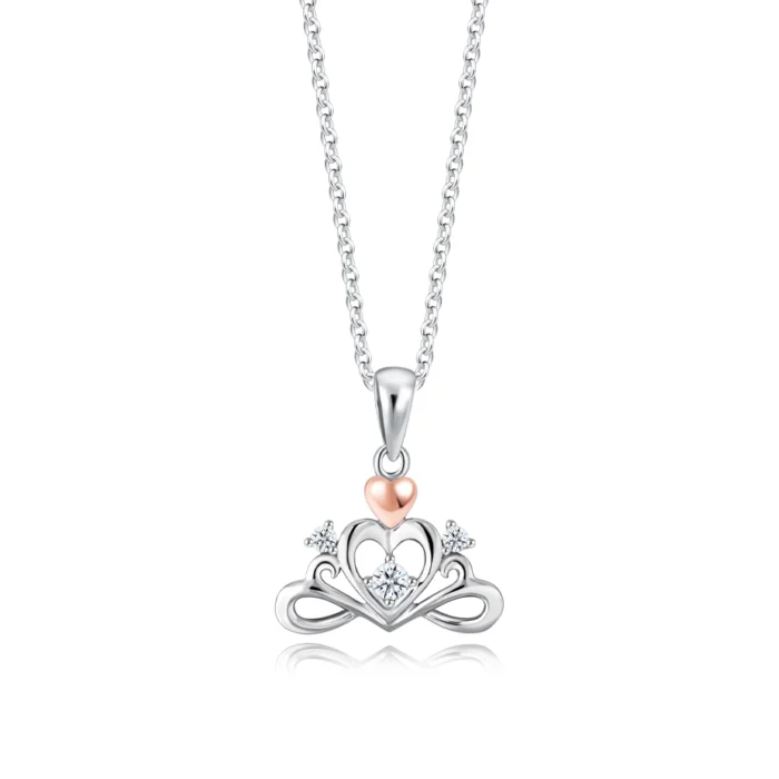 SK DIAMOND PENDANT ANASTASIA a delicate dainty tiara pendant with a touch of rose gold and sparkle of lab grown diamonds in 10k white gold NECKLACE FOR WOMEN