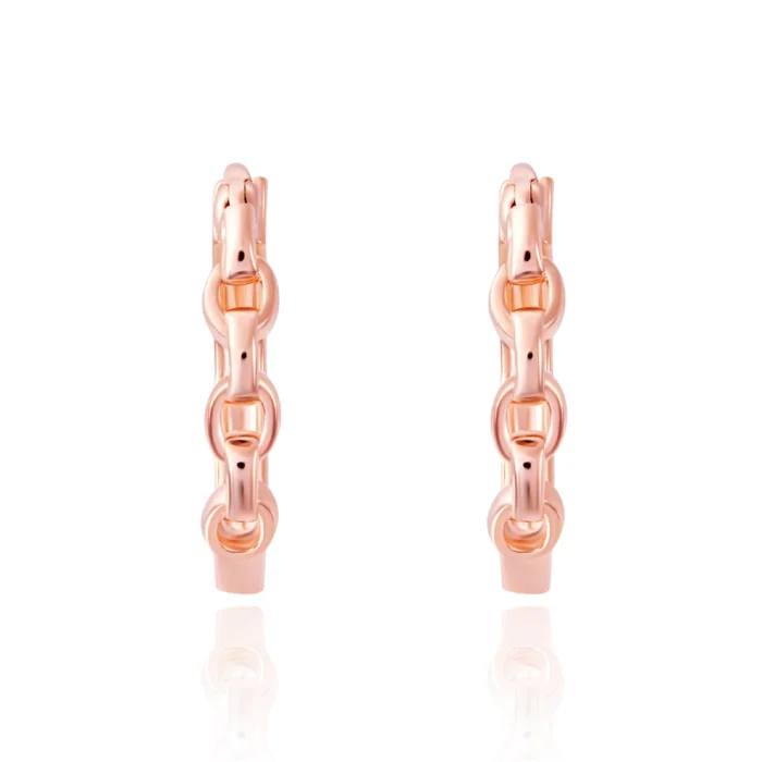 SK JEWELLERY 14K ROSE GOLD CHAINED HOOPS HUGGIES ROUND EARRINGS FOR WOMEN
