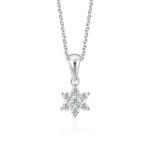 SK Jewellery Starry Blossom 10k white gold diamond pendant & diamond necklace for women, featuring seven diamonds arranged in a flower formation. Comes with 10k white gold chain.