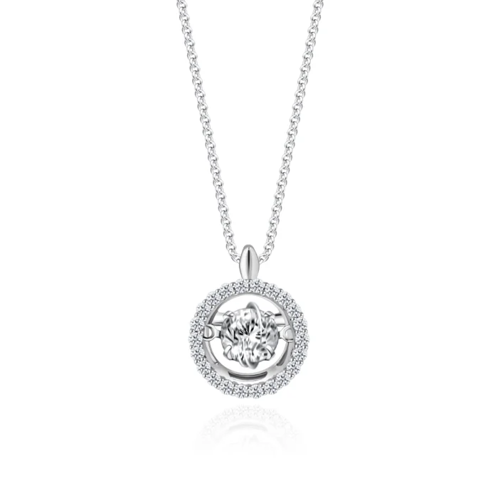 SK Jewellery Dainty Sparkle Dancing 14k white gold diamond pendant & diamond necklace for women. Comes with 10k white gold chain.