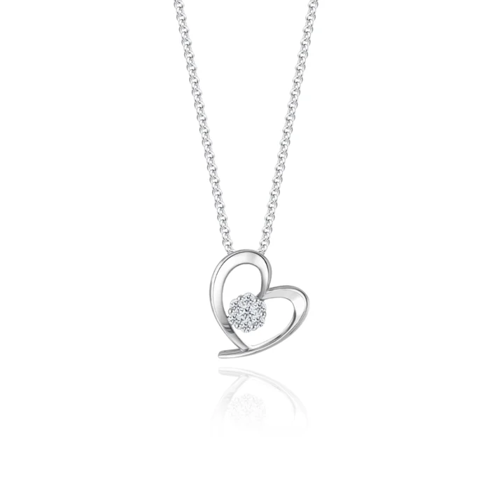 SK DIAMOND PENDANT SWOOP INTO LOVE a heart shaped pendant with a cluster of lab grown diamonds in the middle in 10k white gold NECKLACE FOR WOMEN