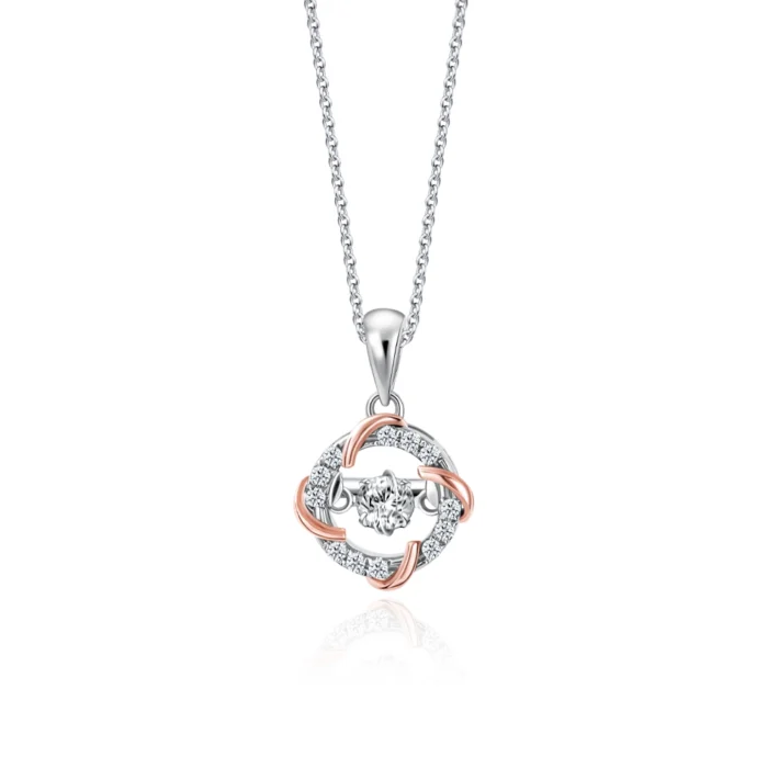 SK DIAMOND PENDANT ROSE WREATH a circular shaped pendant with a center diamond inside featuring lab grown diamonds in 10k white gold NECKLACE FOR WOMEN