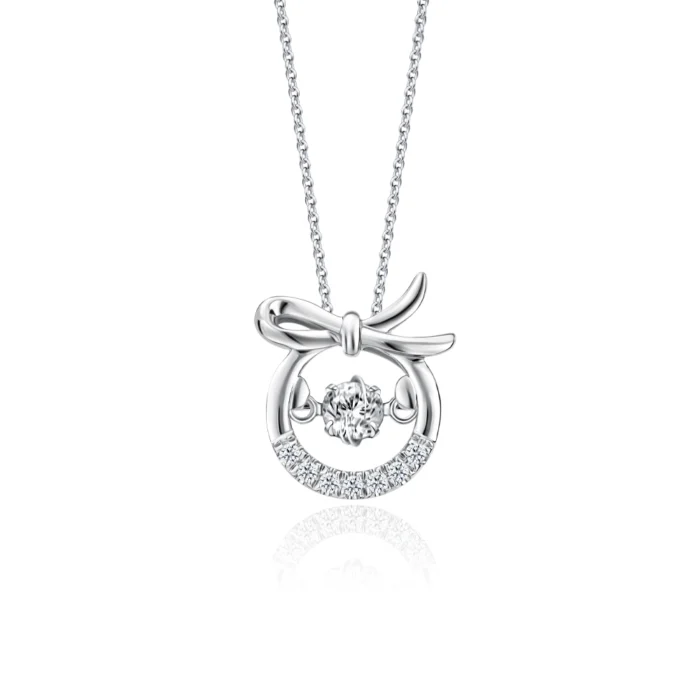 SK DIAMOND PENDANT TIED WITH A BOW a sparkling bauble pendant with a bow featuring lab grown diamonds in 10k white gold NECKLACE FOR WOMEN