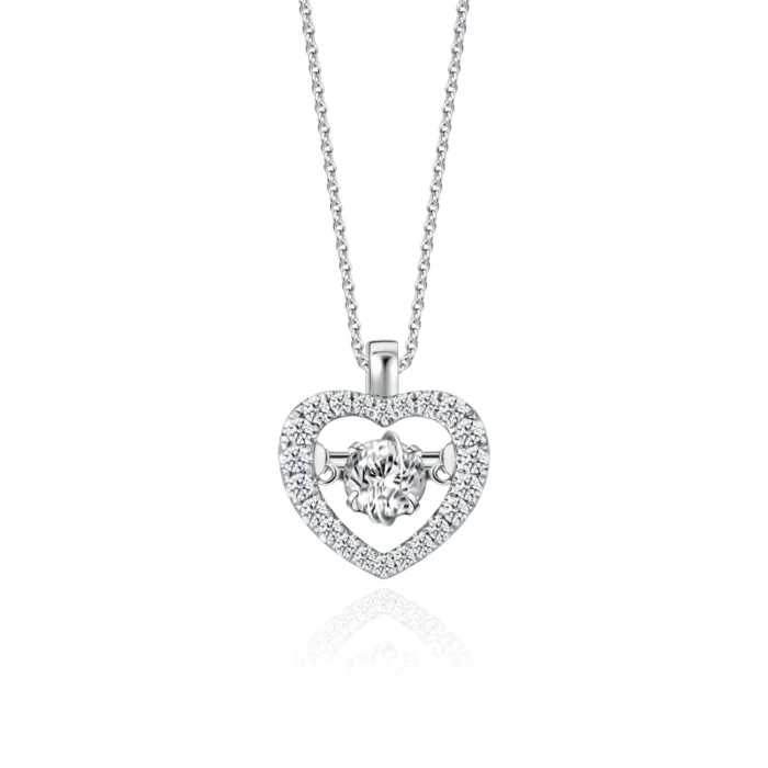 SK DIAMOND PENDANT DAINTY SPARKLE HEART a heart shaped pendant with a lab grown diamond at the center in 10k white gold NECKLACE FOR WOMEN