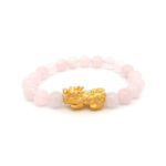PASTEL PROSPERITY 999 PURE GOLD PIXIU BRACELET with Rose Quartz Beads