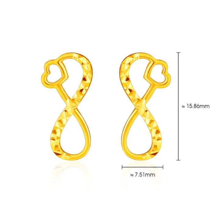 SK 916 LOVE TO INFINITY Stud GOLD EARRINGS for women featuring an infinity symbol embedded with a romantic heart.