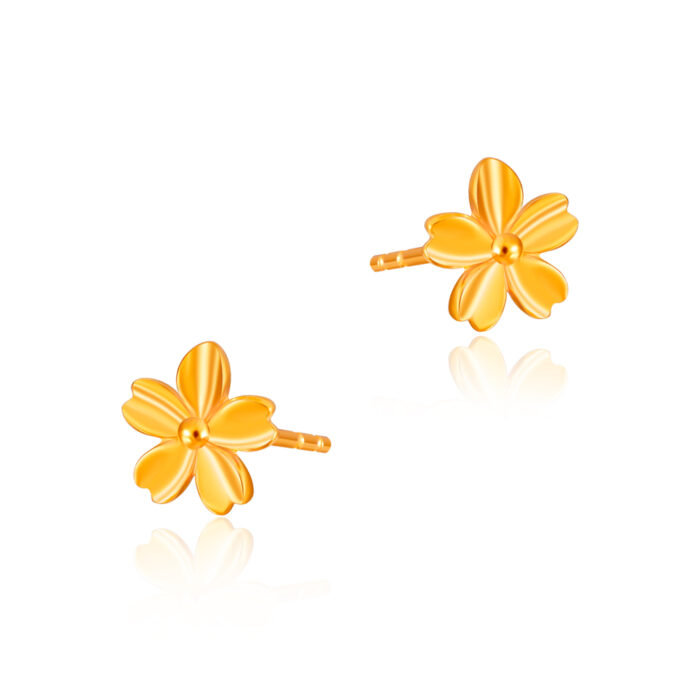 SK 916 Dainty Bloom Stud Gold Earrings for women, featuring sakura flower
