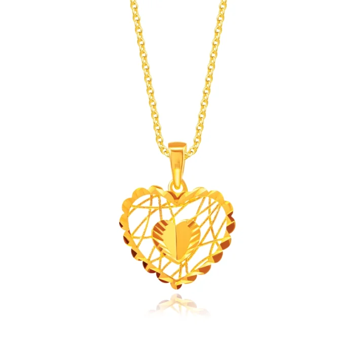SK 916 LACE-UP HEART GOLD PENDANT & NECKLACE FOR WOMEN