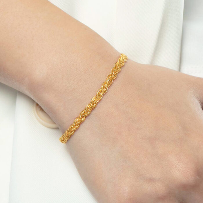 SK BRACELET FOR WOMEN BRAIDED CHAIN made with flat braided chain in 916 gold