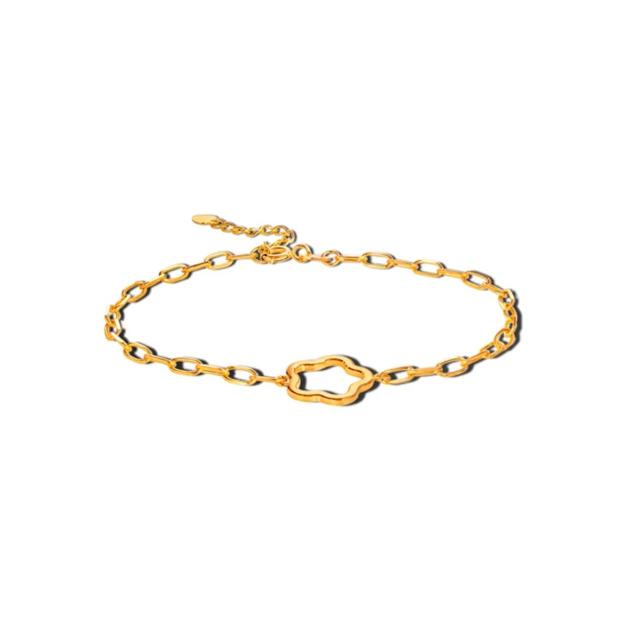 SK BRACELET FOR WOMEN BOLTED FLOWER as the centerpiece with link type of chain in 916 gold