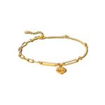 SK BRACELET FOR WOMEN CROWNED HEART MEDLEY bold bracelet with three different types of chain featuring a bolted flower centerpiece made in 916 gold