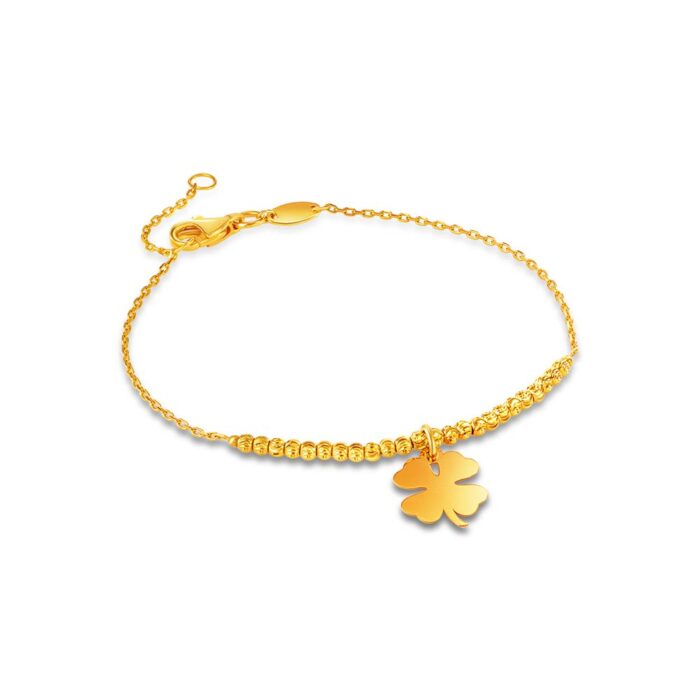 SK BRACELET FOR WOMEN LUCKY CHARM BEADED featuring a lucky clover made in 916 gold